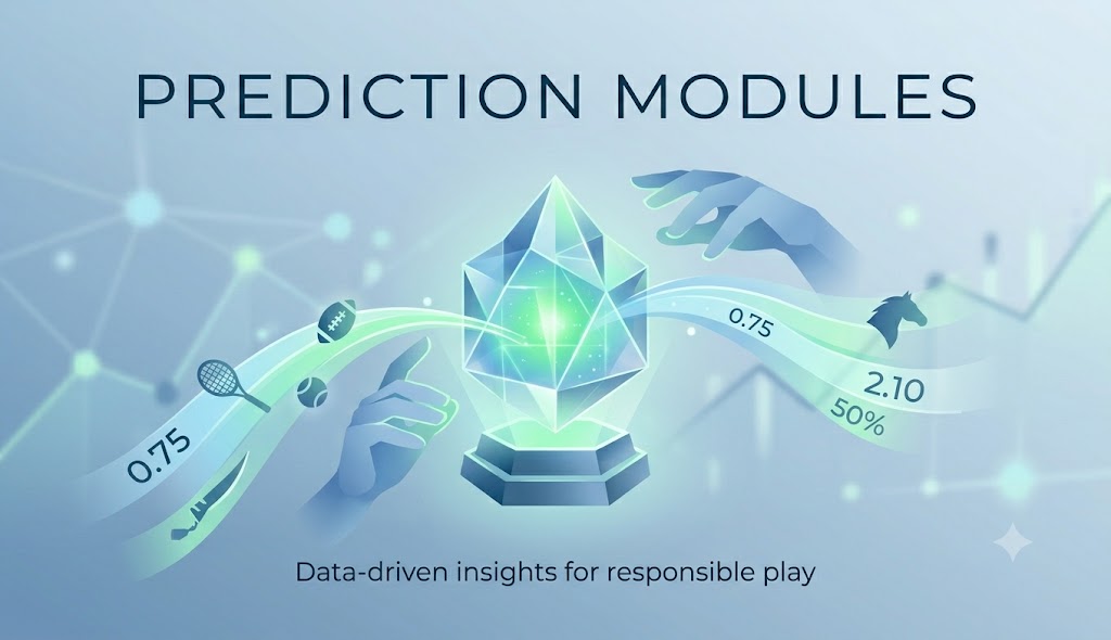Prediction Sport category — collage of prediction software interfaces showing match probability dashboards, form comparison tables and value-bet indicators for soccer and sports events